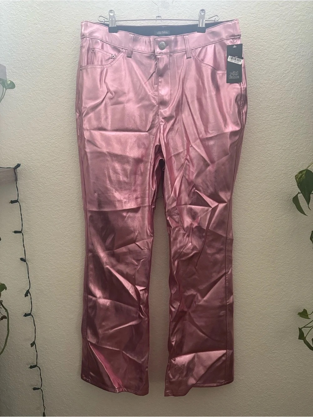 Metallic Pink Women's Jeans - Shiny Straight-Leg